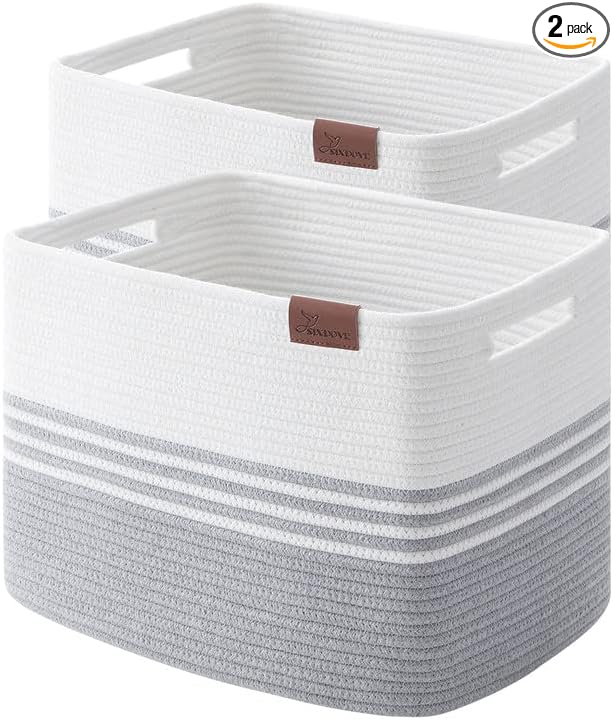 Storage Baskets, 42L*2 Pack Storage Baskets for Organizing, Laundry Basket for Closet, Cotton Rope Blanket Basket for Storage, Toy Storage Basket for Living Room, Laundry Room, Bedroom-Grey