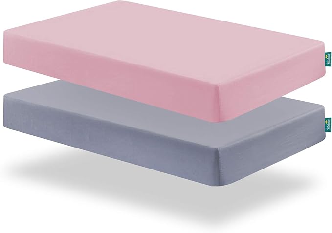 Crib Sheets and Waterproof Crib Mattress Protector 4 Pack Set,Waterproof Crib Sheets Mattress Pad Cover for Baby Boys and Girls, Grey&Pink