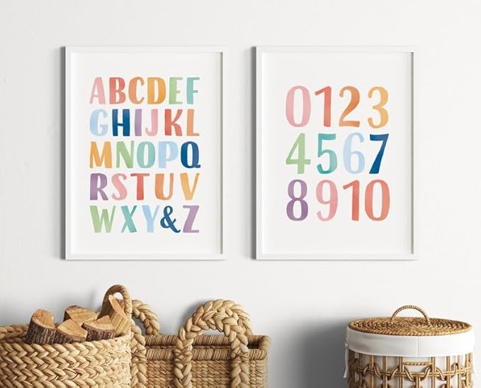 OZCONO Rainbow Alphabet and Numbers Poster for Kids, Educational Wall Art,Classroom Decor, Montessori Teaching, Toddler Learning (Unframed) (11x14)