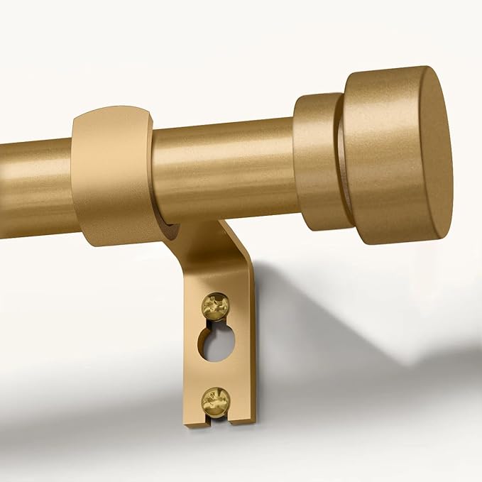 Modern Gold Curtain Rods for Windows 66 to 120 Inches Adjustable Length Heavy Duty 1" Diameter Window Curtain Rod with Decorative Finials for Outdoor Bedroom Kitchen Living Room