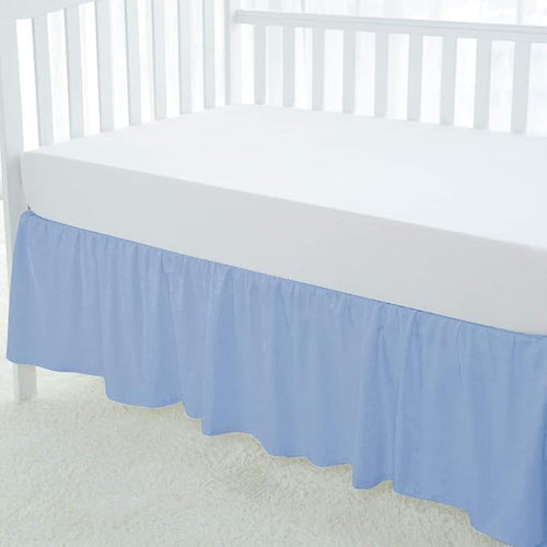 100% Egyptian Cotton, Nursery Crib Toddler (28" x 52" + 16") 800 Thread Count Crib Skirt Dust Ruffle, Bedding Skirts for Baby Boys or Girls, 16" Drop, Light Blue Solid