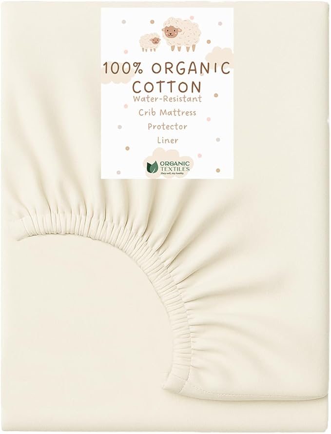 Organic Cotton Crib Mattress Protector (Water-Resistant) - Breathable Fitted Liner Pad, GOTS-Certified, Hypoallergenic, USA Made - Full Standard Crib 52"x28" - Pack of 1