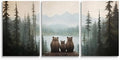 Set of 3 Bear Family Nursery Canvas Wall Art, Forest Animal Nursery Print, Woodland Nursery Wall Decor, Landscape Toddler Room Decor for Boy's Bedroom, Baby Girl's Nursery Decor, Framed 16"x24"x3