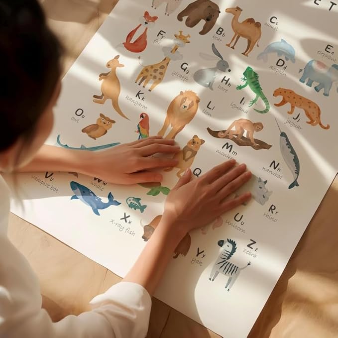 OZCONO Animal Alphabet Learning Poster, Vibrant ABC Wildlife Chart Kids, Playroom Wall Decor Art, Homeschool Education Guide (Unframed) (24x36)