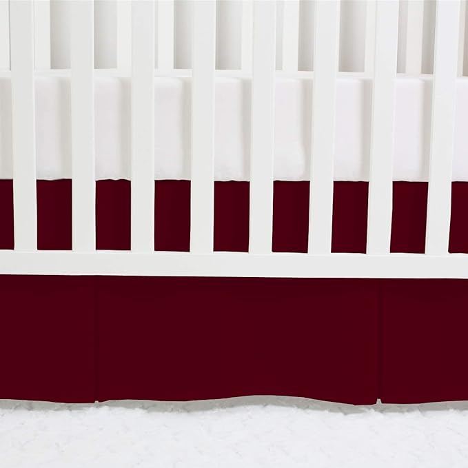 Box Pleated Mini Crib Bed Skirt Premium 100% Cotton 800 Thread Count Nursery Crib Toddler Bedding Crib Bedskirt for Baby Boys or Baby Girls, (24" x 38") + 10" Drop Lenght - Burgundy Solid