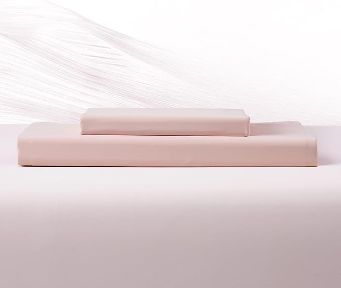 Dream Valley® Twin Sheets Set, Cooling Fitted Sheet with 1 Pillowcase-2 PCS with No Flat Sheet,Q-Max > 0.4 Aerocool, Cooling for Night Sweats, Hot Sleepers,deep Pocket up to 15",Pink Blush