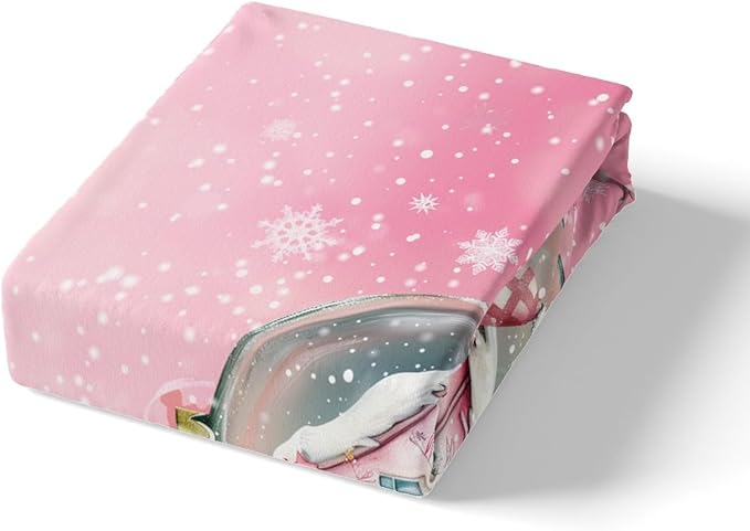 Manfei Christmas Duvet Cover Set Full Size, Pink Castle and Snowman Print Bedding Set 3pcs for Kids Girls Teens Bedroom Decor, New Year Snowflake Print Comforter Cover with 2 Pillowcases,No Comforter