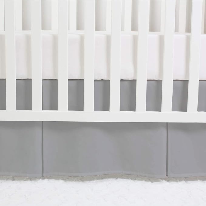 Box Pleated Crib Bed Skirt Premium 100% Cotton 800 Thread Count Nursery Crib Toddler Bedding Crib Bedskirt for Baby Boys or Baby Girls, (28" x 52") + 16" Drop Lenght - Silver Solid