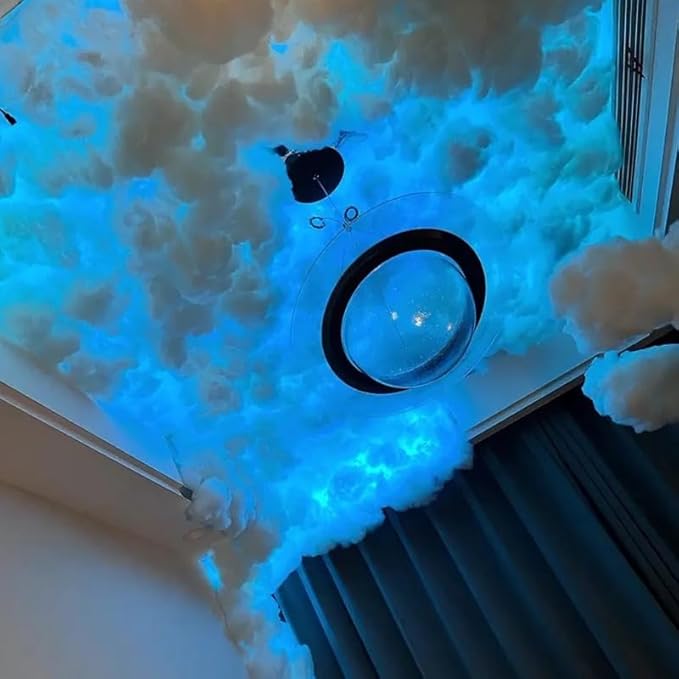 16ft 3D Thundercloud Ceiling Light with Realistic Thunder Effect - DIY Creative LED Cloud Ceiling Light Kit, Remote & Music Sync color change for Bedroom, Gaming/Computer room, Party, Bar Decoation