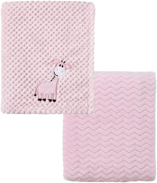 CREVENT 2Pcs 30''X40'' Cute Cozy Fluffy Warm Baby Blankets for Infants Toddlers' Bedding Crib Cot Stroller - Giraffe + Pink