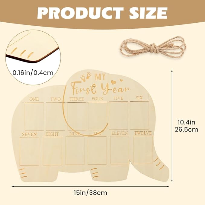 My First Year Picture Frame, Baby’s First Year Photo Display Wood Board 12 Months Milestone Board Birthday Baby Keepsake Nursery Decor Gift for Boy Girl(SIZE:Elephant)
