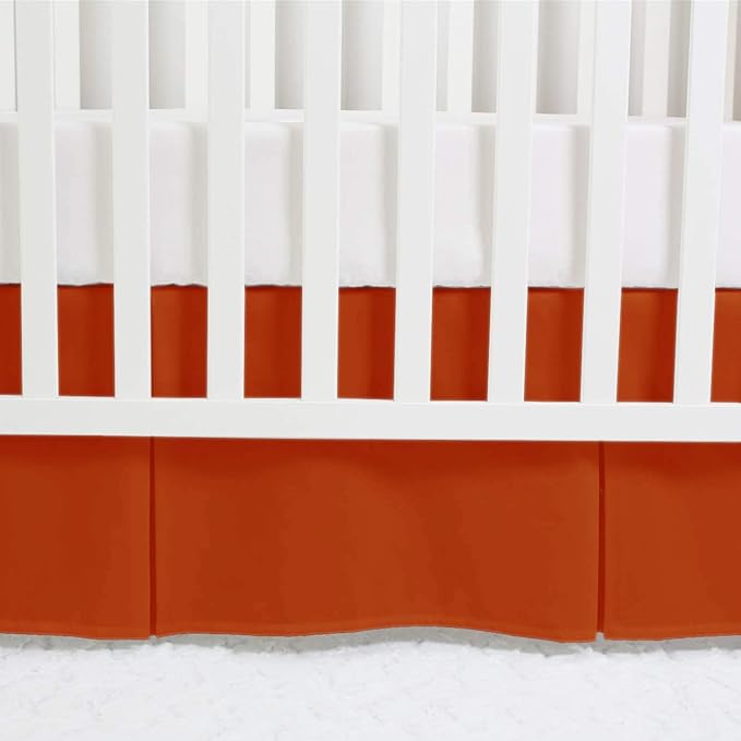 Box Pleated Crib Bed Skirt Premium 100% Cotton 800 Thread Count Nursery Crib Toddler Bedding Crib Bedskirt for Baby Boys or Baby Girls, (28" x 52") + 16" Drop Lenght - Burnt Orange Solid