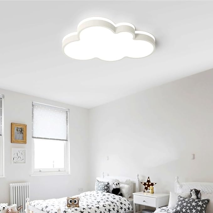 Cute Cloud LED Ceiling Light Fixture, Blue & White Flush Mount Lamp, Modern Eye-Caring Lighting for Kids’ Bedroom, Nursery, Baby Room, Playroom Decor(White,68cm)