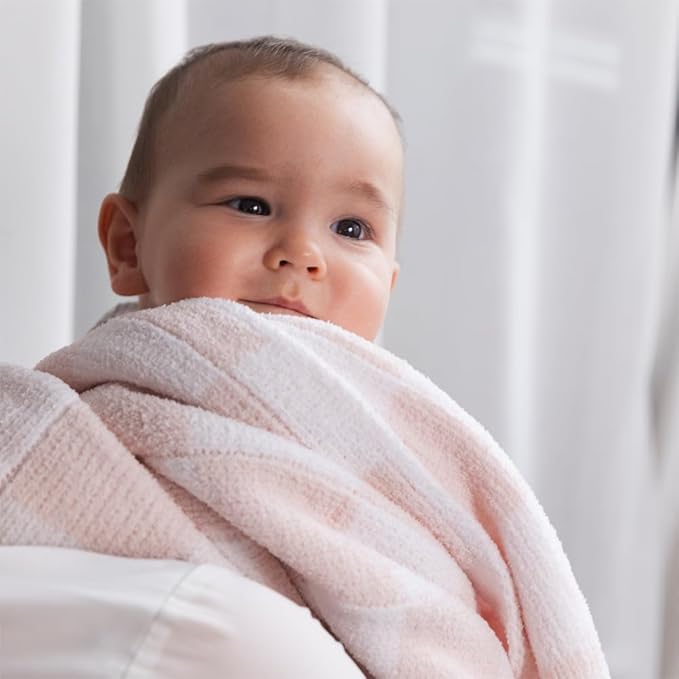 Living Textiles Chenille Knitted Blanket - Pink Check