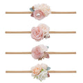 Baby Girl Nylon Headbands Flower Hair Bows Accessories-Elastic Hair Band Crown Handmade FLoral Wraps Birthday Gifts for Girls Newborn Infant Toddler 4Pcs