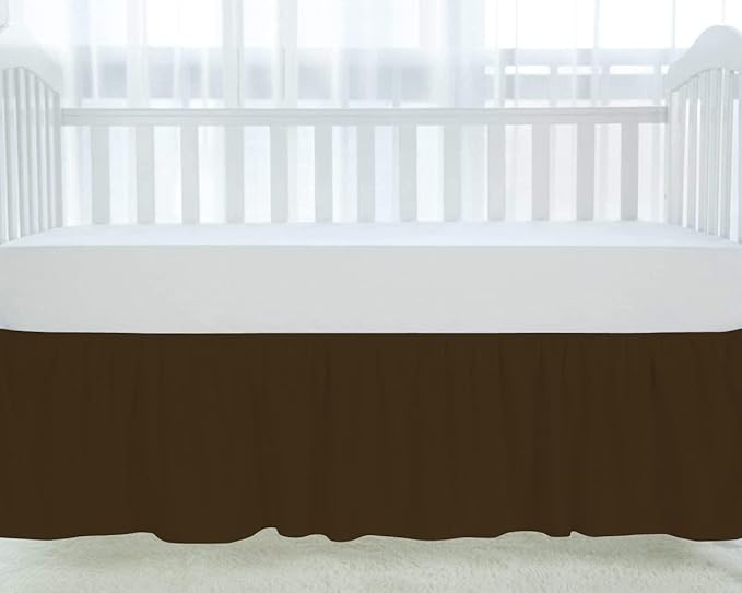 100% Egyptian Cotton, Nursery Crib Toddler (28" x 52" + 14") 800 Thread Count Crib Skirt Dust Ruffle, Bedding Skirts for Baby Boys or Girls, 14" Drop, Chocolate Solid
