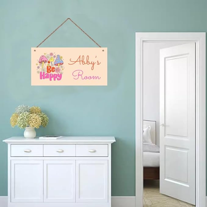 Personalized Signs Funny Mushroom Sign For Kids Room Be Happy Custom Name Door Wall Decor Floral Nursery Art Plate For Boys Room Girls Bedroom Little Man Cave