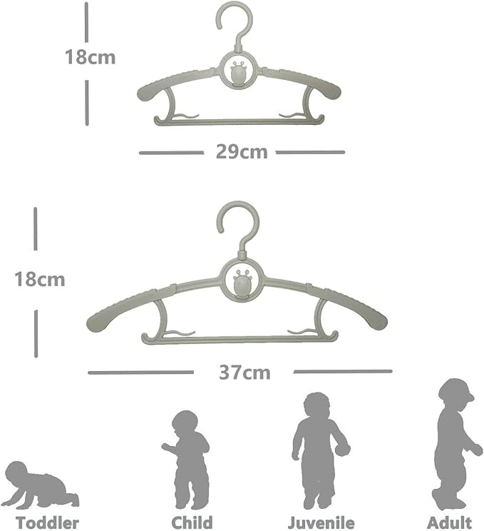 Baby Hangers 20 pcs, 360° Swivel Hook, Adjustable Kids Hangers According to Clothing Size, Suitable for Babies and Children (Gray)