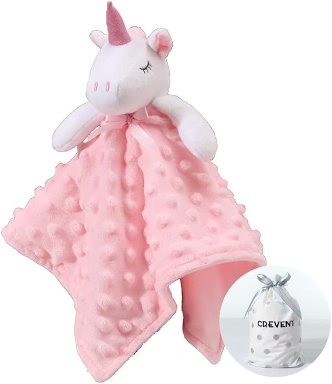 CREVENT Soft Cozy Baby Blankets for Boys Girls + Security Blanket, Set with A Gift Bag Newborn Essentials (Unicorn)