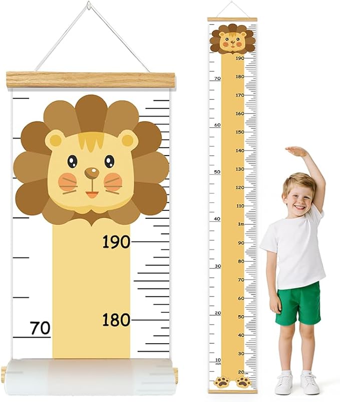 Kids Height Growth Chart for Toddlers & Babies - Removable Canvas Wall Ruler, Baby Height Measurement Tool, Nursery/Playroom Decor Hanging Art (Lion, 78" L x 8" W, Framed)