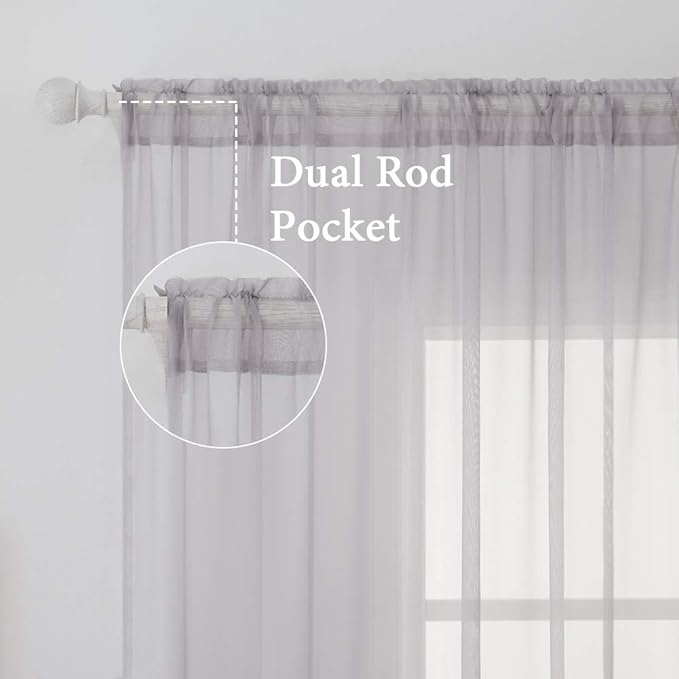 MIULEE 2 Panels Solid Color Sheer Window Curtains Elegant Window Voile Panels/Drapes/Treatment for Bedroom Living Room (54X72 Inches Light Grey)