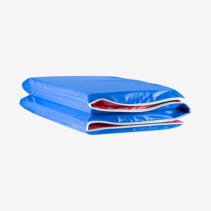 KinderMat, 1" Thick KinderMat, 4-Section Rest Mat, 45" x 19" x 1", Red/Blue with Grey Binding, Great for School, Daycare, Travel, and Home, Made in The USA