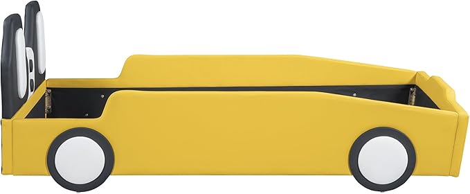 Harper & Bright Designs Twin Size Race Car-Shaped Platform Bed with Wheels,Yellow