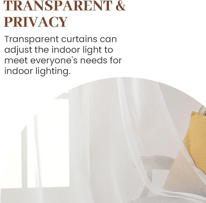 Dreaming Casa White Sheer Curtains 84 Inches Long, Rod Pocket & Back Tab Light Filtering Textured Sheers for Living Room Bedroom, 2 Panels, Each 100" W x 84" L