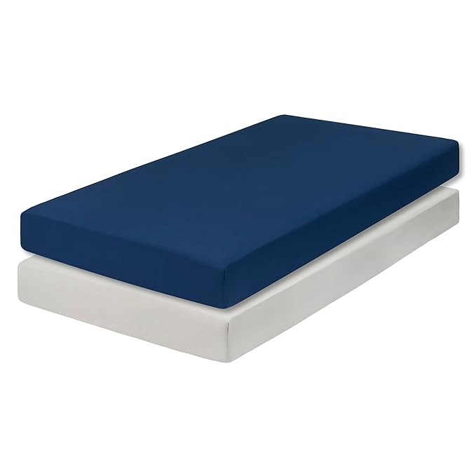 Everyday Kids 2-Pack Fitted Crib Sheets, 100% Soft Breathable Microfiber Baby Sheet, Fits Standard Size Crib Mattress 28in x 52in, Navy Nursery Sheet and Gray Nursery Sheet