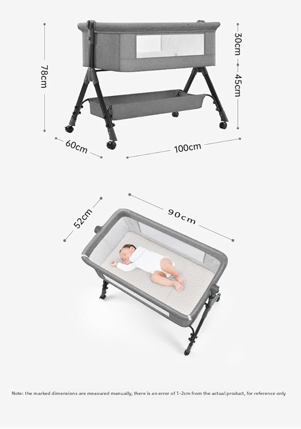 Nine point nine Baby Bedside Bassinet, Baby Bassinet Bedside Sleeper, Next to Me Crib with Wheels, Foldable Co-Sleeping Bed Crib for Newborn (X3 Grey)