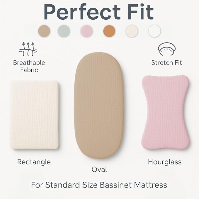 Bassinet Sheets 33x17 Inches 2 Pack Light Brown & Beige Neutral Bassinet Sheets Boy/Girl, Soft Fitted Bassinet Sheet for Oval & Rectangle Mattress, Stay Snug Design, Gentle, Breathable