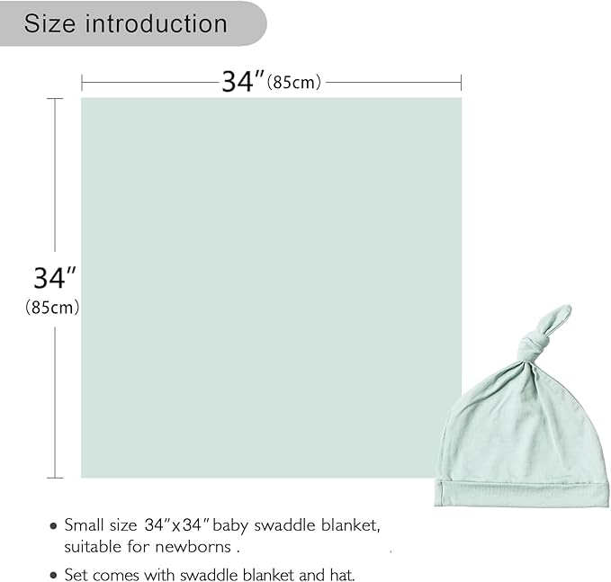 Newborn Swaddle Blanket with Hat Set Baby Swaddle Set Hospital Receiving Blankets for Girls Boys(Sage,35"*35")
