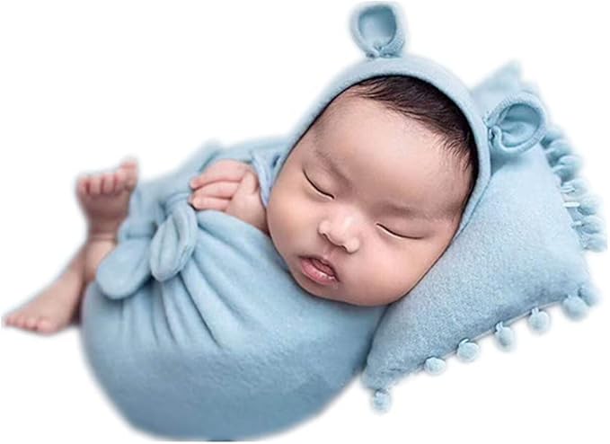 Vemonllas Newborn Baby Boy Girl Photography Props Bow Wrap, Posing Aid, Hat and Blanket Set of 4 Pcs