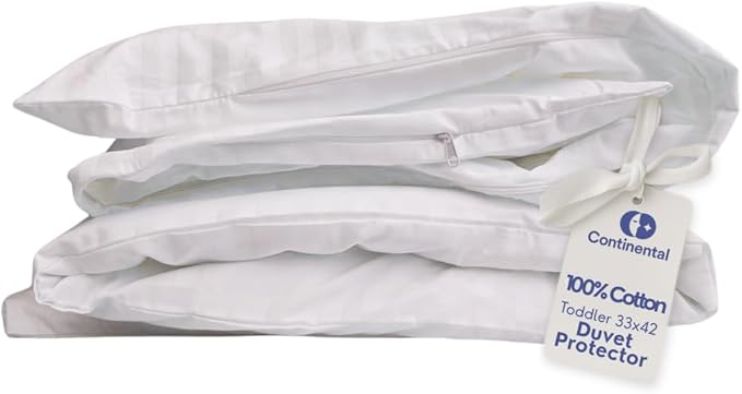 Duvet Cover Protector for Toddler Comforter, 100% Cotton, Zipper to Block Blanket from Dust Fits Standard Crib & Toddler Bed, 33x42 Inch, White