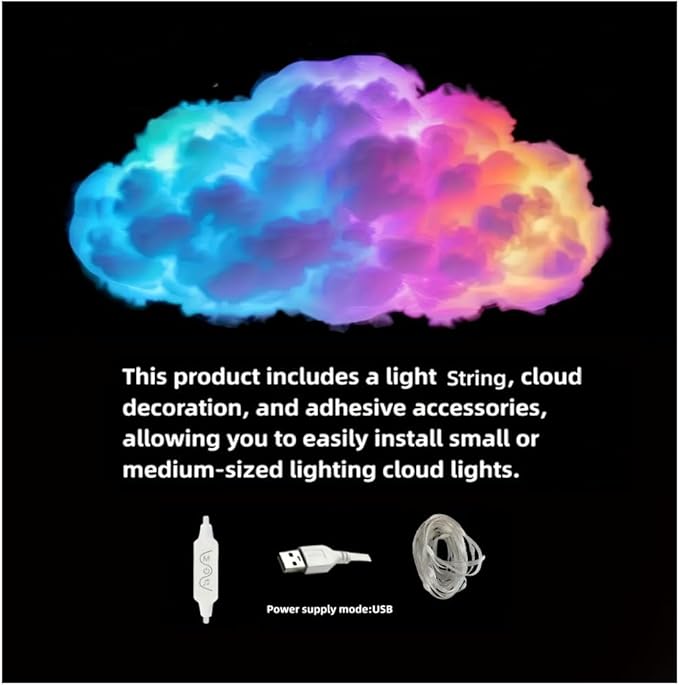 LED Cloud Light with Music Rhythm, 2025 New Cloud Lights for Ceiling,Bedroom,Gaming Room, Music-Sync Dynamic Lighting Effect, Cool Stuff for Boys, For Ceiling Bedroom Office Party (157.48in LED light)
