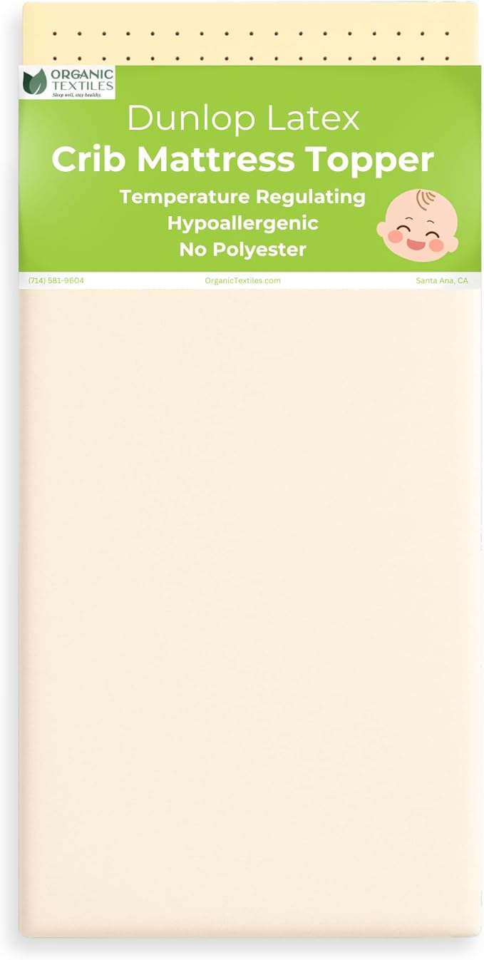 ORGANIC TEXTILES Organic Baby Mattress Topper with Wool Cover - GOLS/GOTS Certified - Breathable - 2" Portable (36"x26")