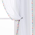 Treatmentex White Sheer Curtains Multi Colorful Pom Pom Sheer Drapes 63" inches Long Window Draperies for Nursery Room Bed Canopy 2 Panels Rod Pocket