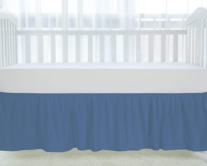 100% Egyptian Cotton, Nursery Crib Toddler (28" x 52" + 14") 800 Thread Count Crib Skirt Dust Ruffle, Bedding Skirts for Baby Boys or Girls, 14" Drop, Medium Blue Solid
