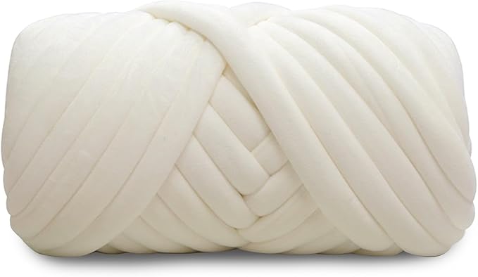 Velvet Chunky Yarn Bulky Giant Arm Knitting Yarn, Super Soft Jumbo Tube Weight, Fluffy DIY Crochet Hand Making Washable for Blanket, Pet Bed, Rugs Pillow (2.2lb-Milk White)