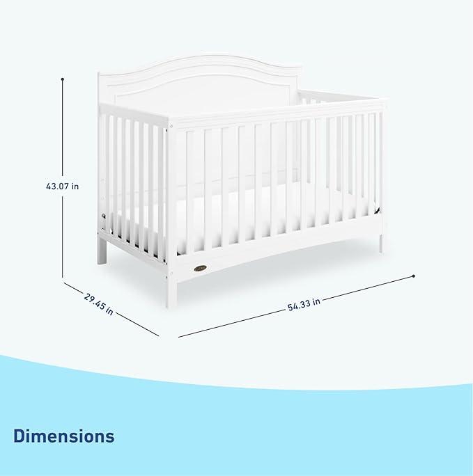 Graco Paris 4-in-1 Convertible Crib (White) – GREENGUARD Gold Certified, Converts to Toddler Bed and Daybed, Fits Standard Full-Size Crib Mattress, Adjustable Mattress Support Base