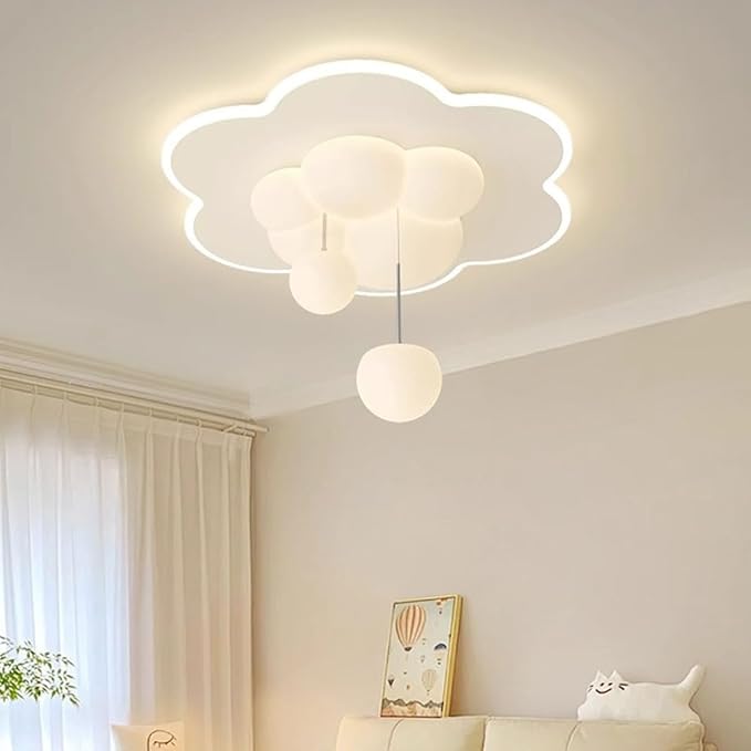Modern Cloud LED Ceiling Light for Kids Room Nursery Bedroom, Dimmable 3 Color Changing Flush Mount Decorative Lamp, White PE Material Lighting Fixture, 50cm Diameter