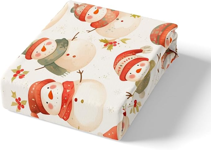 Manfei Cute Snowman Duvet Cover Set King Size, Christmas Theme Bedding Set for Kids Kids Girls Room Decor, Western New Year Comforter Cover, Lightweight Bedspread Cover, 2 Pillowcases, No Comforter