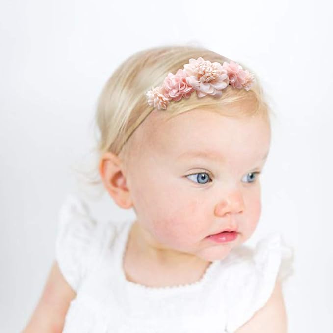 cherrboll 3pcs Baby Girl Flower Headbands, Super Soft & Stretchy Nylon Floral Hairbands for Newborn Toddler