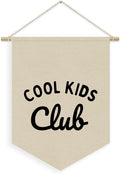 Kids Room Decor, Cool Kids Club Linen Canvas Banner, Neutral Minimalist PlayRoom Wall Hanging Pennant Flag Banner for Nursery Toddler Room Bedroom Decor, 15x11in