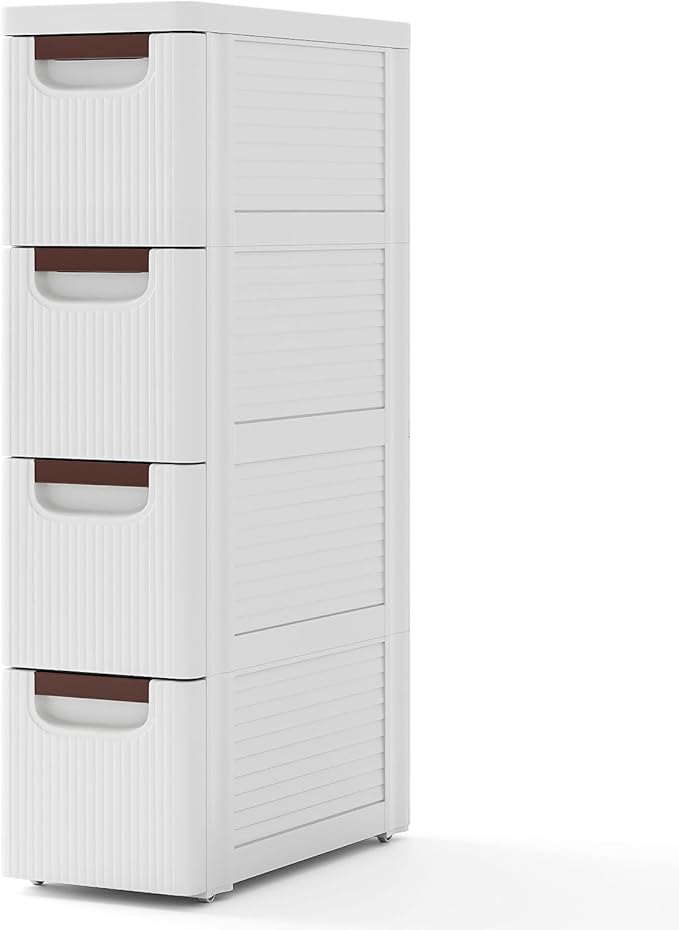 Giantex 4 Drawers Storage Cart, Narrow Plastic Dresser, Rolling Organizer Cart for Office Classroom Bedroom Bathroom Art Craft Supplies, Mobile Slim Utility Cart on Wheels (7.5"x16.5"x29.5")