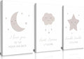 Framed Nursery Wall Art Beige Boho Moon Stars Cloud Canvas Wall Decor Neutral Nordic Baby Gentle and Sweet Cartoon Pictures Prints Posters for Boys Girls Bedroom Kids Room Ready To Hang 16x24inx3