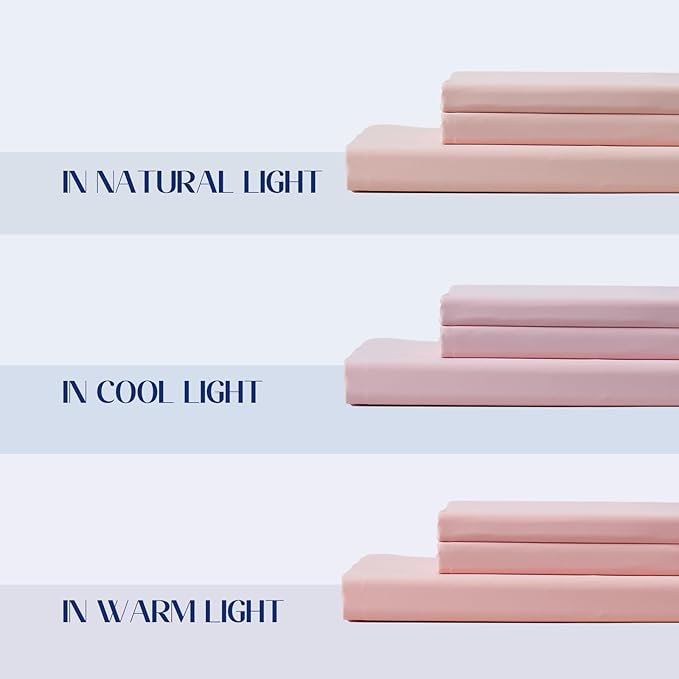 Dream Valley® Queen Sheet Set, Cooling Fitted Sheet with 2 Pillowcase-3 PCS with No Flat Sheet,Q-Max > 0.4 Aerocool, Cooling for Night Sweats, Hot Sleepers,deep Pocket up to 15",Pink Blush