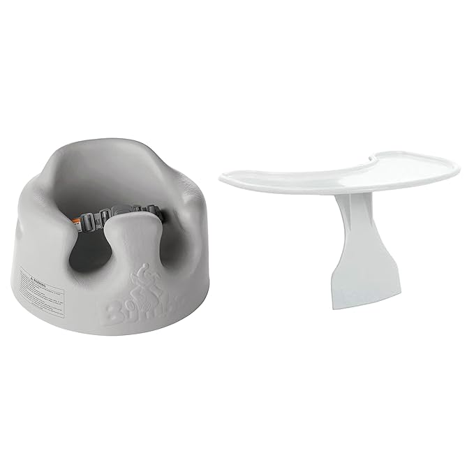 Bumbo Baby Floor Seat, Portable Infant Sit Up Activity & Eating Chair with Tray Accessory, Cool Grey - Feeding and Sitting Lounger for Babies and Infants Ages 3 to 12 Months