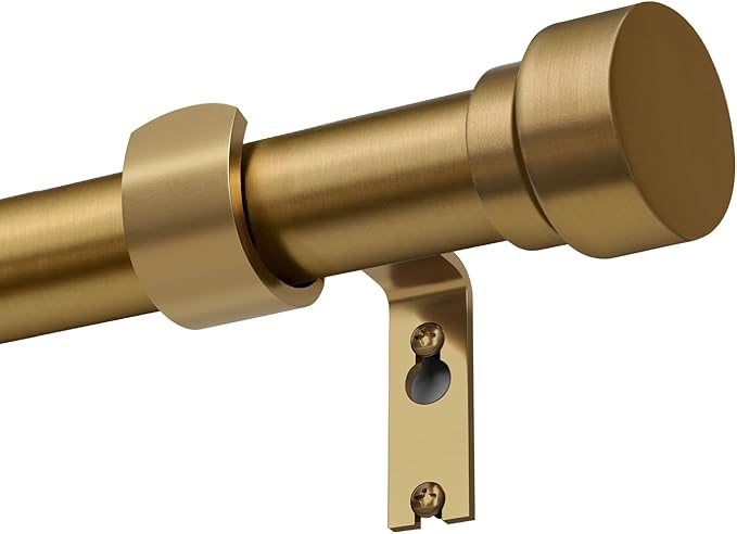 Brass Curtain Rods for Windows 72 to 144 Adjustable Modern Gold Curtain Rod 1 inch Diameter Heavy Duty with Solid Metal Finials for Living Room Bedroom Farmhouse Outdoor Patio
