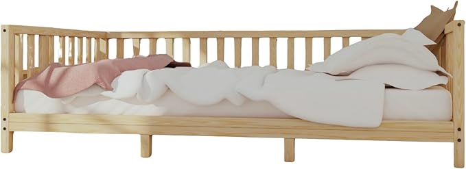 Montessori Floor Bed Designed with Open Front and Footed model for Girls and Boys | Pine Wood Natural Solid Frame Beds with Slats | Sturdy Designed Floor Bed Frame for Kids (Queen, Height : 23 Inches)